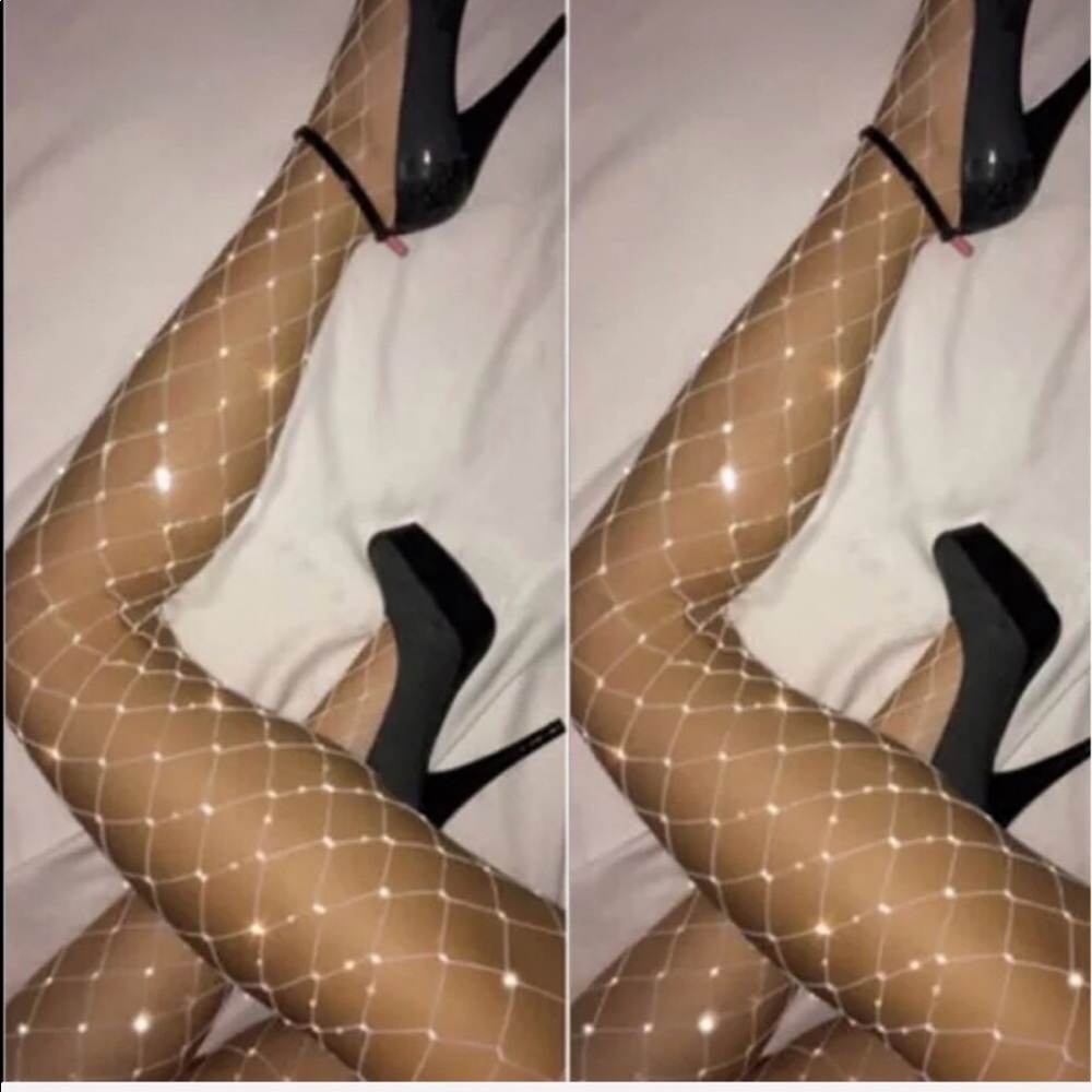 Crystal rhinestone silver white fishnet pantyhose pinup  burlesque lingerie sexy